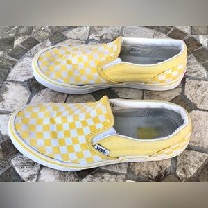 🪺Vans Yellow / White Checkered Slip-On Sneakers